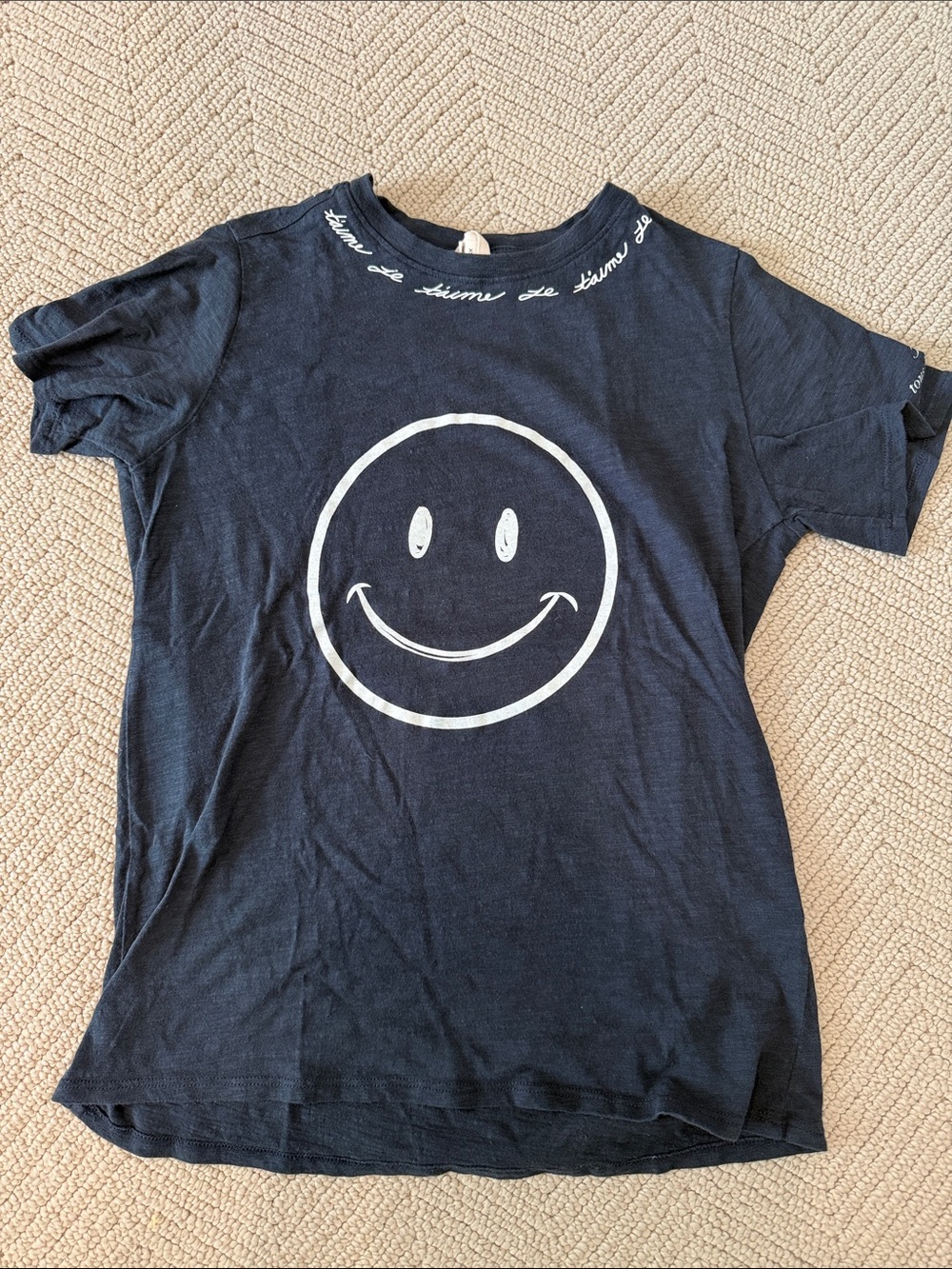 cinq a sept Navy Tee with White Smiley Graphic